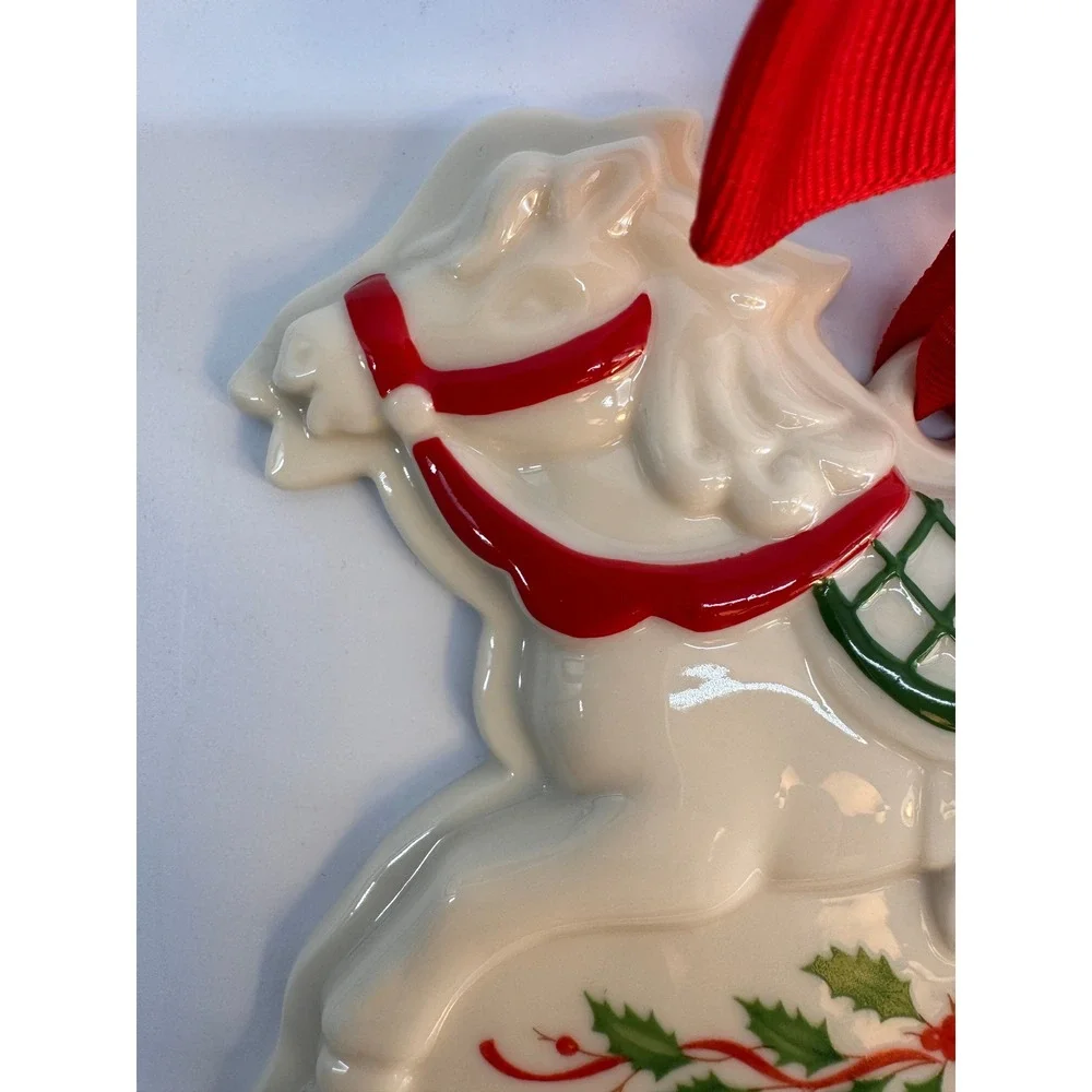 Lenox Holiday Rocking Horse Cookie Press Porcelain Ornament Holly Berry 6095244